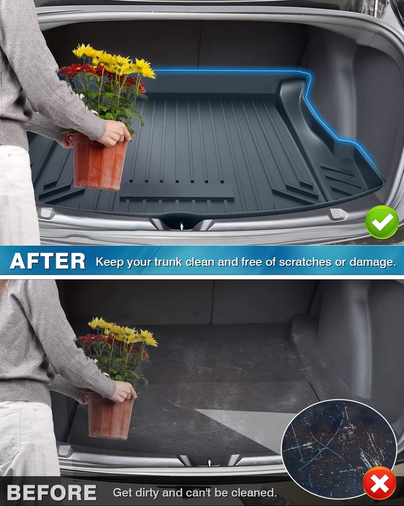 Mixsuper Custom Fit Cargo Liner for 2017-2023 Tesla Model 3, All Weather Trunk Mat Durable 3D Upgrade Anti-Slip Rear Trunk Liner Cargo Mat Black - Image 5